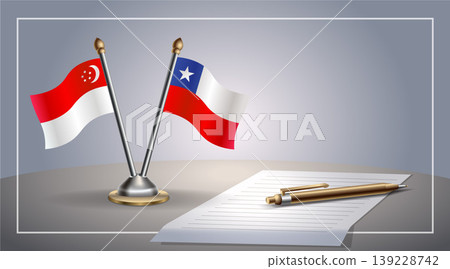 Small national flag of Singapore and Chile flag Relation, Template Vector Illustration 139228742