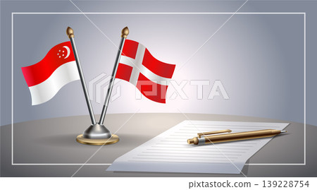 Small national flag of Singapore and Denmark flag Relation, Template Vector Illustration 139228754