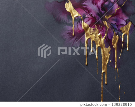 A beautiful dark Japanese-style background featuring magenta abstract flowers and dripping liquid gold. A beautiful dark Japanese-style background featuring magenta abstract flowers and dripping liquid gold. 139228910