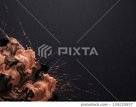 A dynamic, modern background of liquid copper and ink bursting forth from the lower left of black Japanese paper. A dynamic, modern background of liquid copper and ink bursting forth from the lower left of black Japanese paper. 139228937