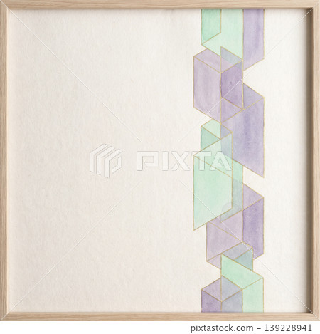Modern Japanese paper background with overlapping geometric watercolors of mint and lavender. Modern Japanese paper background with overlapping geometric watercolors of mint and lavender. 139228941