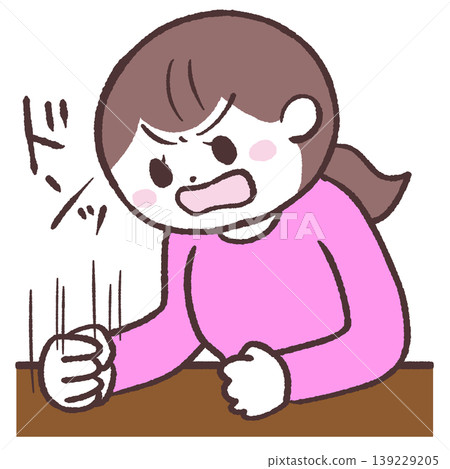 圖：一名女子敲打桌子 139229205
