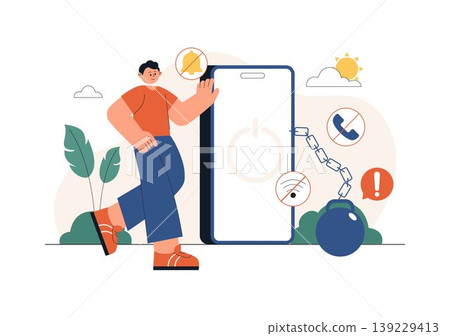 Digital Detox Vector Illustration Featuring Screen Time Reduction, Offline Lifestyle, Smartphone Disconnection, Relaxation, Outdoor Activity Design Digital Detox Vector Illustration Featuring Screen Time Reduction, Offline Lifestyle, Smartphone Disconnection, Relaxation, Outdoor Activity Design 139229413