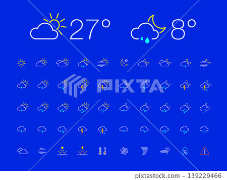 Thin Line Day Night Weather Icon Set Thin Line Day Night Weather Icon Set 139229466