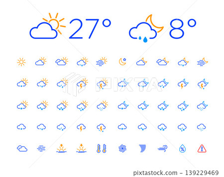 Color Thin Line Day Night Weather Icon Set Color Thin Line Day Night Weather Icon Set 139229469