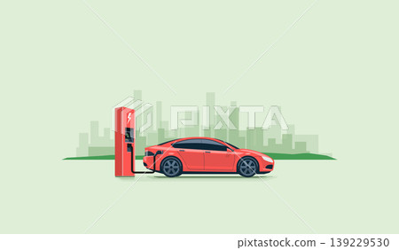 Electric Car Charging at the Charging Station 139229530