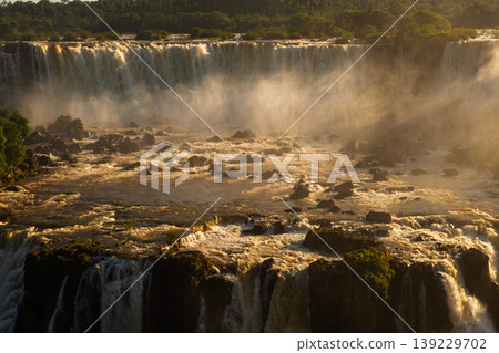 Breathtaking majestic iguazu falls landscape with water and mist Breathtaking majestic iguazu falls landscape with water and mist 139229702