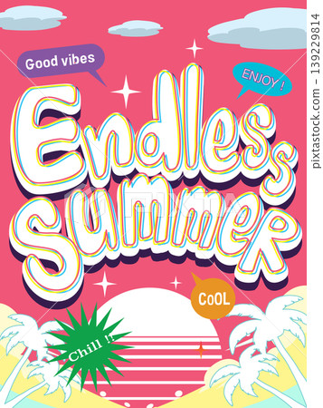 Retro Endless Summer Typography Poster with Palm Trees and Sunset Retro Endless Summer Typography Poster with Palm Trees and Sunset 139229814