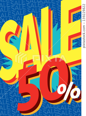 Comic Style Sale Banner with Fifty Percent Off Discount Graphic 139229822