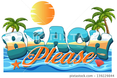 Tropical Beach Please Vector Illustration with Palm Trees and Ocean Waves Tropical Beach Please Vector Illustration with Palm Trees and Ocean Waves 139229844