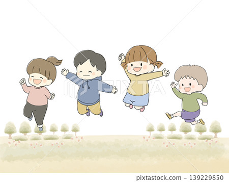 Children jumping energetically (with background) Children jumping energetically (with background) 139229850
