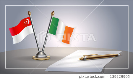 Small national flag of Singapore and Ireland flag Relation, Template Vector Illustration 139229905