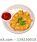 Thai style omelet on rice with chili sauce and coriander, delicious home-cooked meal, vector illustration. 139230018
