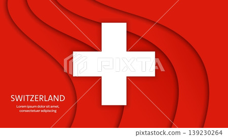 Paper cut national flag of Switzerland vector red and white cross Swiss papercut banner. Bold white cross on layered wavy red background. Vector flag of Switzerland for national day celebrations Paper cut national flag of Switzerland vector red and white cross Swiss papercut banner. Bold white cross on layered wavy red background. Vector flag of Switzerland for national day celebrations 139230264