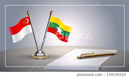 Small national flag of Singapore and Myanmar flag Relation, Template Vector Illustration 139230320