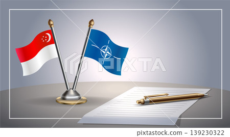Small national flag of Singapore and NATO flag Relation, Template Vector Illustration 139230322
