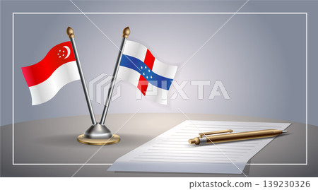 Small national flag of Singapore and Netherlands Antilles flag Relation, Template Vector Illustration Small national flag of Singapore and Netherlands Antilles flag Relation, Template Vector Illustration 139230326