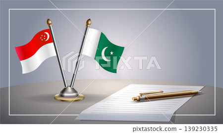 Small national flag of Singapore and Pakistan flag Relation, Template Vector Illustration 139230335