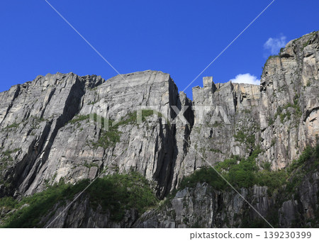 Pulpit Rock Preikestolen seen from below, Norway. Pulpit Rock Preikestolen seen from below, Norway. 139230399