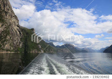 Popular Hengjanefossen, waterfall in the Lysefjord, Norway. Popular Hengjanefossen, waterfall in the Lysefjord, Norway. 139230402