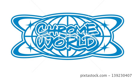 Chrome world globe vintage Y2K icon or sign. Planet Earth sphere mesh 60s vector symbol, company retro emblem. International business globe wireframe Y2K sign with graffiti typography, globe and stars Chrome world globe vintage Y2K icon or sign. Planet Earth sphere mesh 60s vector symbol, company retro emblem. International business globe wireframe Y2K sign with graffiti typography, globe and stars 139230407