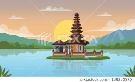 Sacred Waters Bali Temple Flat Design Illustration Sacred Waters Bali Temple Flat Design Illustration 139230570