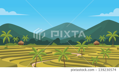 Quiet Harvest Bali Rice Flat Design Illustration 139230574