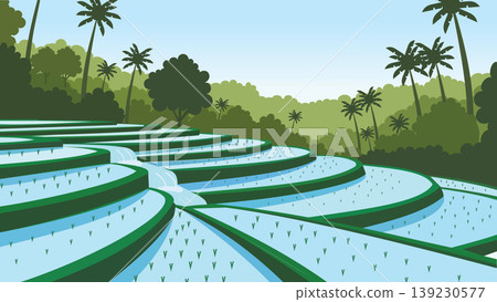 Layered Terraces Bali Rice Flat Design Illustration Layered Terraces Bali Rice Flat Design Illustration 139230577