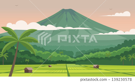 Mountain Light Bali Rice Flat Design Illustration 139230578
