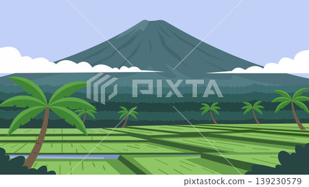 Mountain Horizon Bali Rice Flat Design Illustration Mountain Horizon Bali Rice Flat Design Illustration 139230579