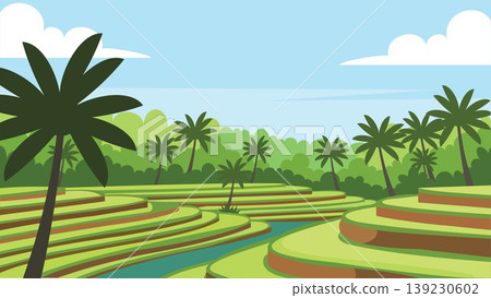 Curved Canals Bali Rice Flat Design Illustration Curved Canals Bali Rice Flat Design Illustration 139230602