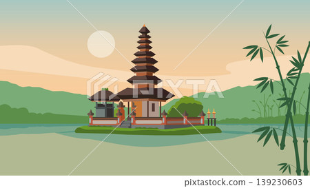 Sacred Waters Bali Temple Flat Design Illustration Sacred Waters Bali Temple Flat Design Illustration 139230603