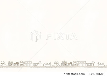 手繪風格的住宅區線條插圖，無縫街景背景，帶有水平文字空間。 139230683