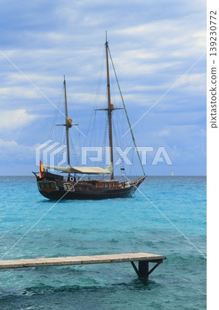 pirates inspired wood sailboat anchored turquoise 139230772