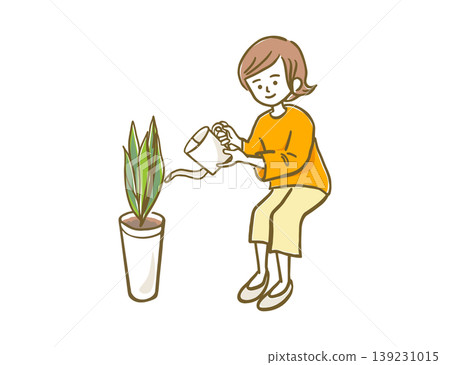 女性澆水觀葉植物 女性澆水觀葉植物 139231015
