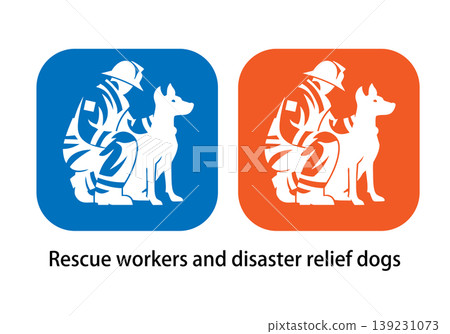 救援人員和搜救犬的剪影圖示插圖 救援人員和搜救犬的剪影圖示插圖 139231073