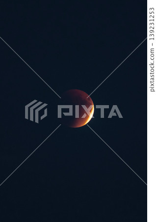 The part is only covered by shadow. The lunar eclipse or blood moon photo in the night sky The part is only covered by shadow. The lunar eclipse or blood moon photo in the night sky 139231253