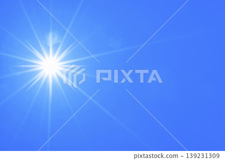 Blue sky and sun, direct sunlight, free space image 139231309