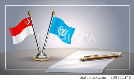 Small national flag of Singapore and United Nations flag Relation, Template Vector Illustration Small national flag of Singapore and United Nations flag Relation, Template Vector Illustration 139231348