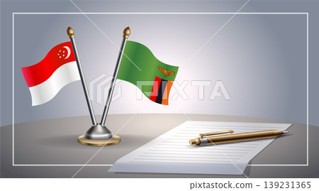 Small national flag of Singapore and Zambia flag Relation, Template Vector Illustration 139231365