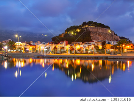 Denia port sunset in marina at Alicante Spain 139231616