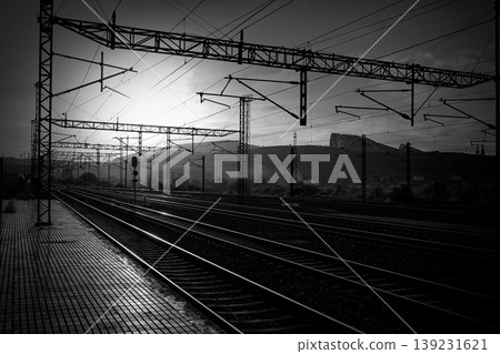 Santiago de Compostela sunrise at train railways Santiago de Compostela sunrise at train railways 139231621