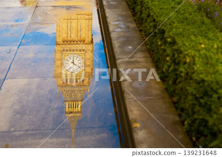 Big Ben Clock Tower puddle reflection London 139231648