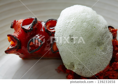 Grilled octopus with parsley air foam Grilled octopus with parsley air foam 139231658