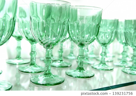 Green cups rows glass crystal kitchenware Green cups rows glass crystal kitchenware 139231756