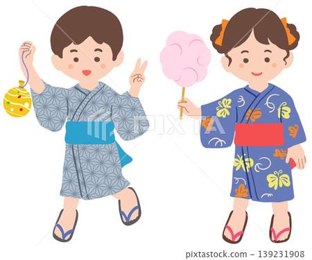 身穿浴衣的孩子們正在享受節日 身穿浴衣的孩子們正在享受節日 139231908