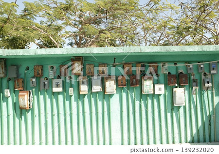 electricity meter wall in mexico outdoor green electricity meter wall in mexico outdoor green 139232020
