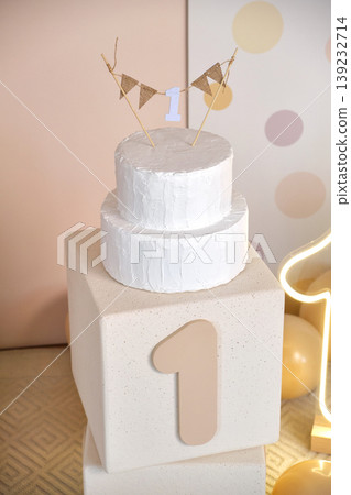White First Birthday Cake with Topper White First Birthday Cake with Topper 139232714