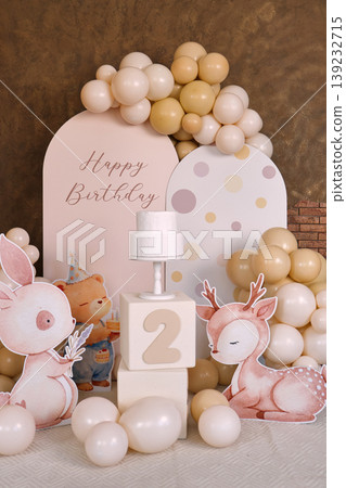 Second Birthday Photo Zone with Cake and Animals Second Birthday Photo Zone with Cake and Animals 139232715
