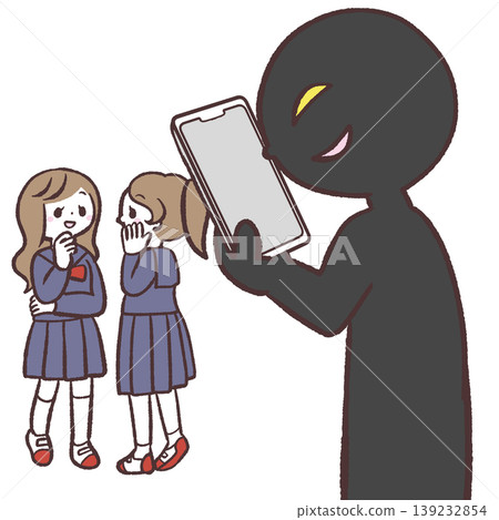 An illustration of a man secretly taking a photo of a female student with his smartphone. An illustration of a man secretly taking a photo of a female student with his smartphone. 139232854